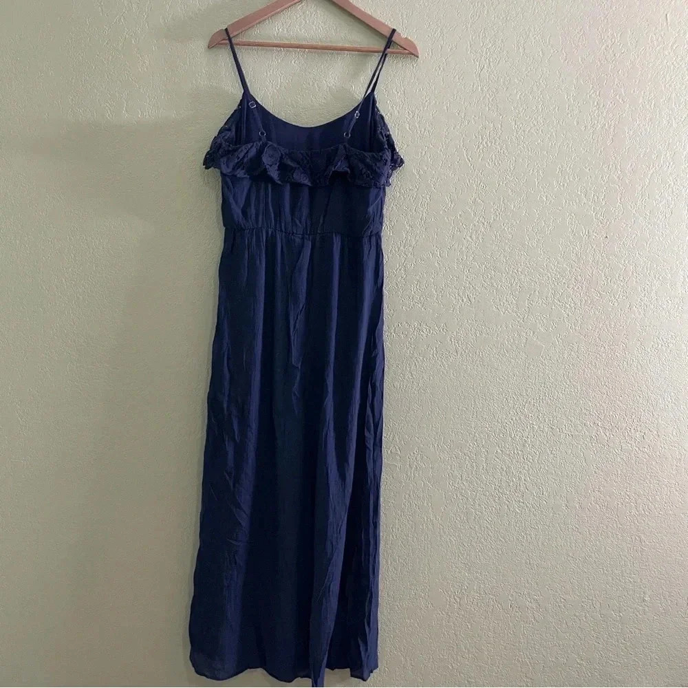 IZ Byer Maxi Dress Medium Lace Ruffle Navy Blue Lined Boho Cottage Sleeveless - Picture 9 of 11